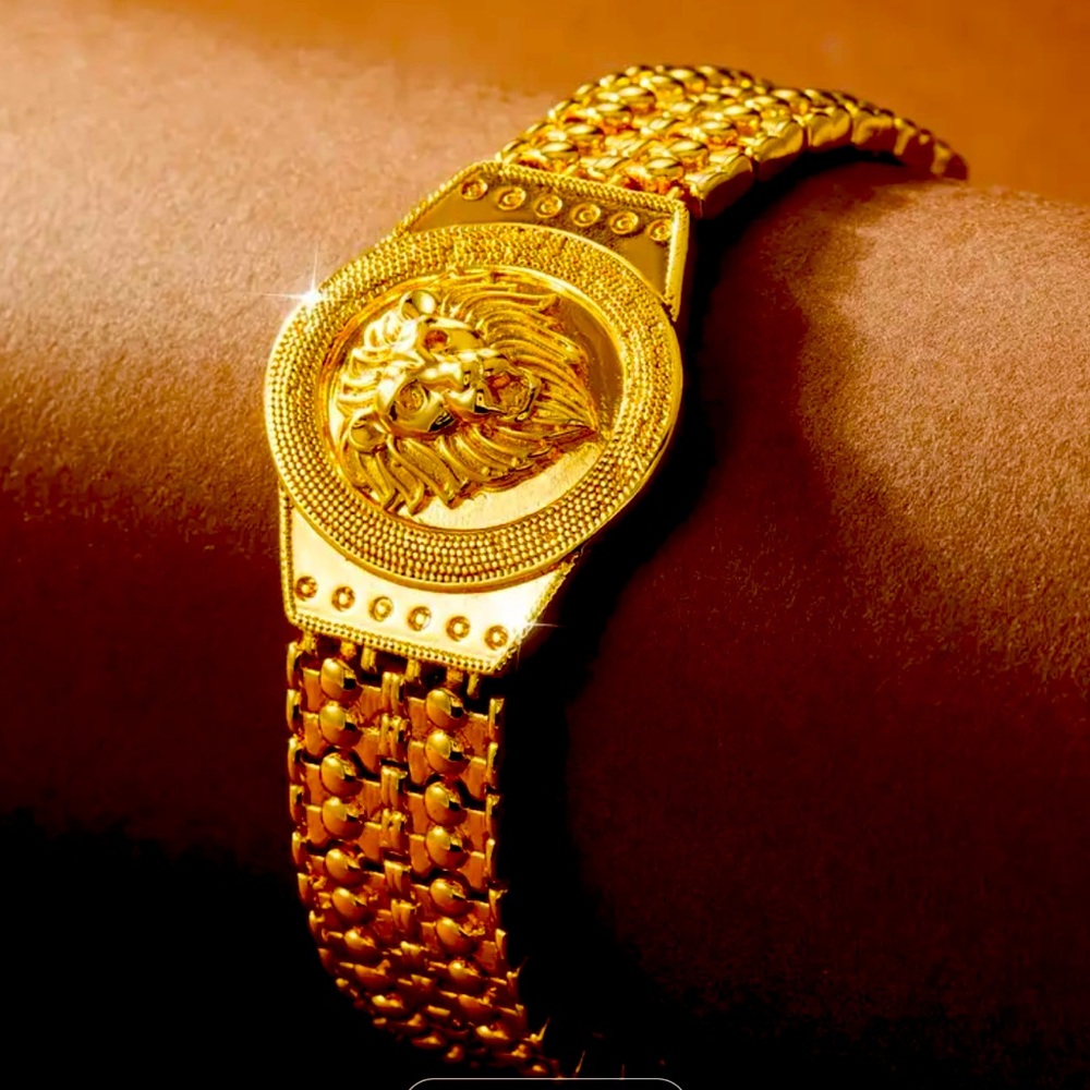 1pc Exquisite Lion Head Bangle Bracelet - Fashionable and Trendy Gold Plated